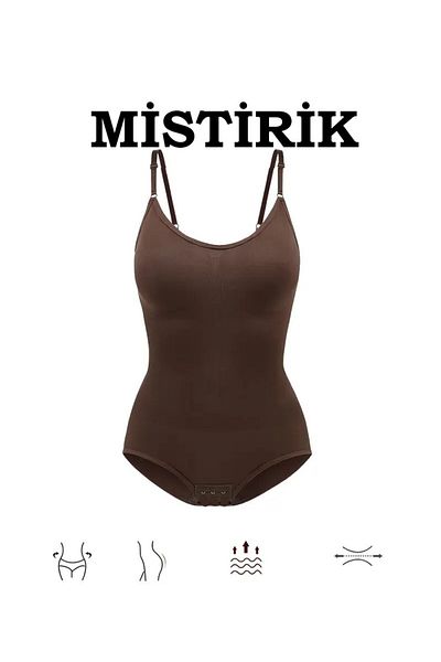 MİSTİRİK Mamey Model Regional Tightening and Slimming Effect Bodysuit Corset Brown Color3