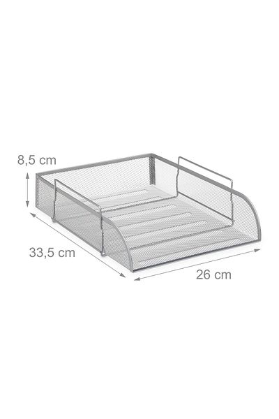 Relaxdays Document tray, with handles, metal, silver, 8.5 x 26 x 33.5 cm
