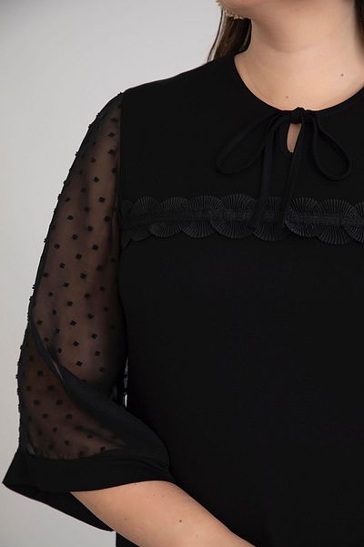 FOR ESRA BIG TREND Women's Large Size Sleeve Patterned Chiffon Front Ruffle Accessory Detail Collar Tie Flexible Viscose Blouse