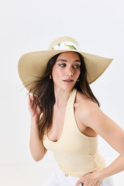 C&City Wide Brim Straw Beach Hat Y25730-11 Beige