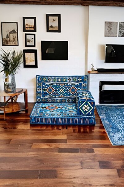 mdhomecarpet Şark Köşesi Minder Takımı | Yer , Sırt Minderi, Etnik Desen, Salon ve Ev İçin 3 Parça Süngerli