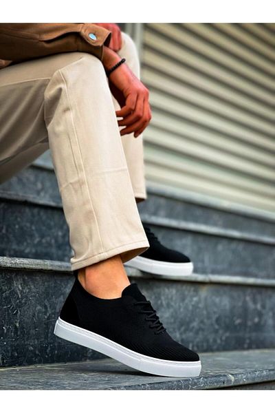 BPM KB-101 Μαύρα πλεκτά με κορδόνια casual ανδρικά παπούτσια
