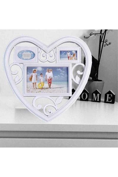 PUFO Ramă foto decorativă cu 3 imagini, model Pufo Heart, 28 x 28 cm, albă
