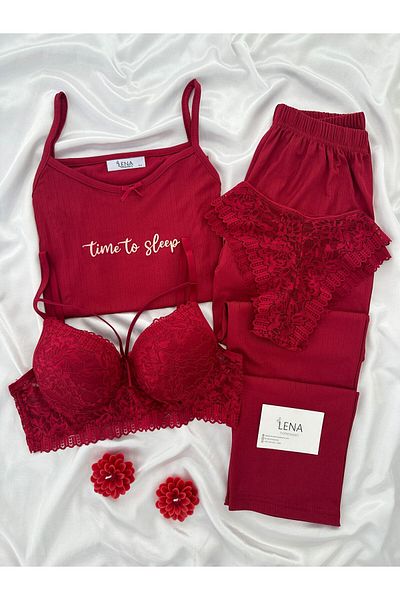 Lena Homewears Set de pijamale cu bretele cu model pentru femei