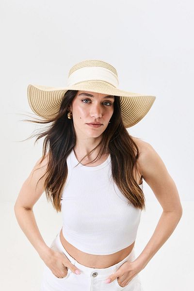 C&City Wide Brim Straw Beach Hat Y25730-10 Beige