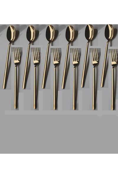 DMR LİFE طقم شوكة حلوى من Rüya Gold (6 ملاعق حلوى + 6 شوك حلوى)