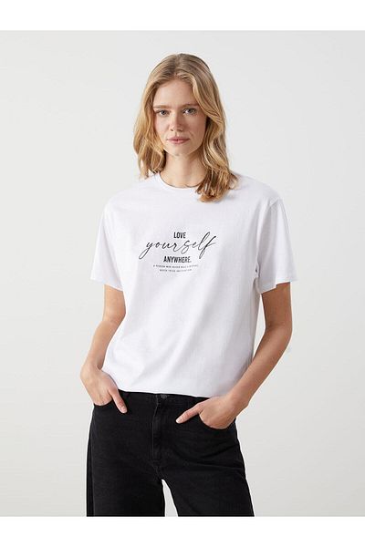 LC Waikiki Γυναικείο μπλουζάκι με στάμπα LCW Vision Crew Neck (S5)