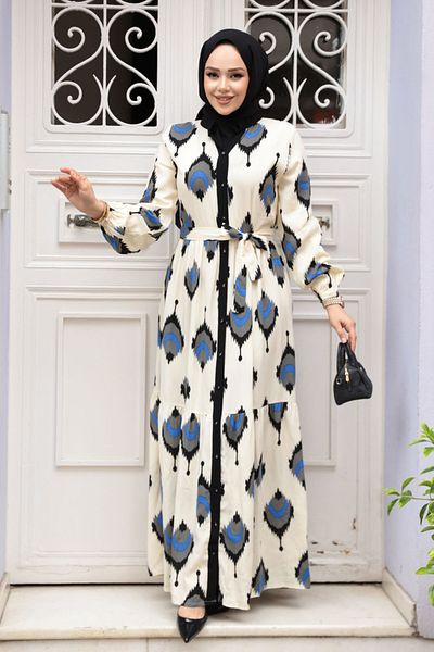 N.S NEVA STYLE Μαύρο Φόρεμα Hijab με σχέδιο 23926S