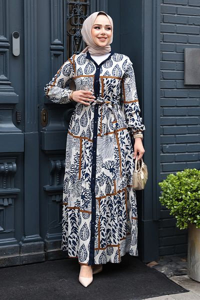 N.S NEVA STYLE Φόρεμα με σχέδιο Navy Blue Hijab 23928L