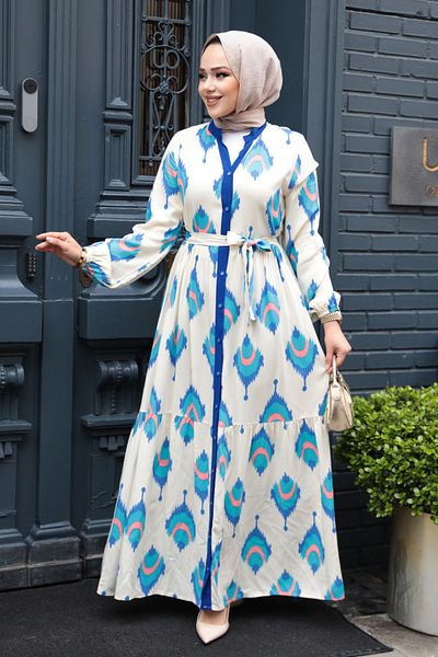 N.S NEVA STYLE Φόρεμα με σχέδιο Sax Blue Hijab 23926SX