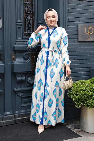 N.S NEVA STYLE Φόρεμα με σχέδιο Sax Blue Hijab 23926SX