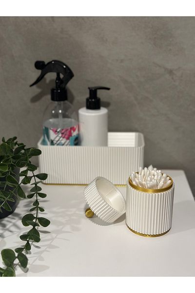 Wuun Store Σετ μπάνιου 2 τεμαχίων / Σετ μπάνιου Organizer Ear Cotton Pearl White