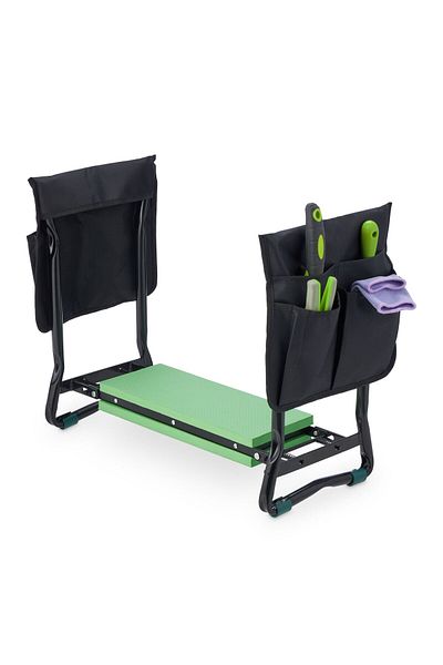 Relaxdays Scaun de grădină cu genunchiere, negru-verde