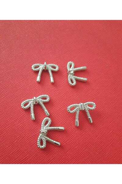 beyna aksesuar Bow Metal Button 2.5 cm Silver Plated 1 Package 5 Pcs