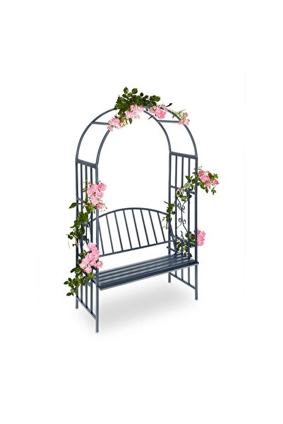 Relaxdays Arc pentru flori cățărătoare cu bancă, antracit, dimensiuni 205 x 1...
