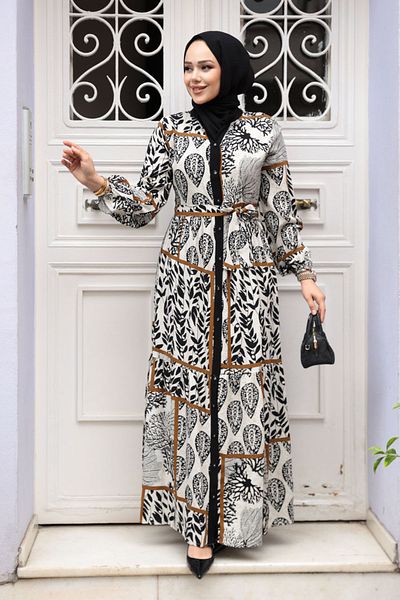 N.S NEVA STYLE Μαύρο Φόρεμα Hijab με σχέδιο 23928S