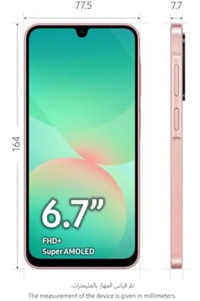 Samsung هاتف جالاكسي A26 5g، هاتف ذكي يعمل بنظام أندرويد، سعة تخزين 256 جيجابايت، ذاكرة وصول عشوائي (RAM) 8 جيجابايت، لون وردي خوخي، كاميرا بدقة 50 ميجابكسل