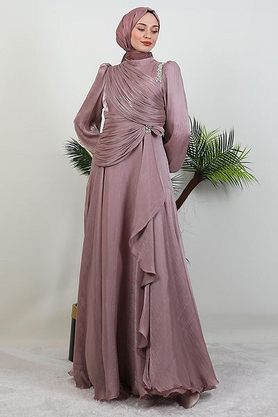 GİYZAMİLA Βραδινό φόρεμα ILSU Hijab Σκούρα πούδρα
