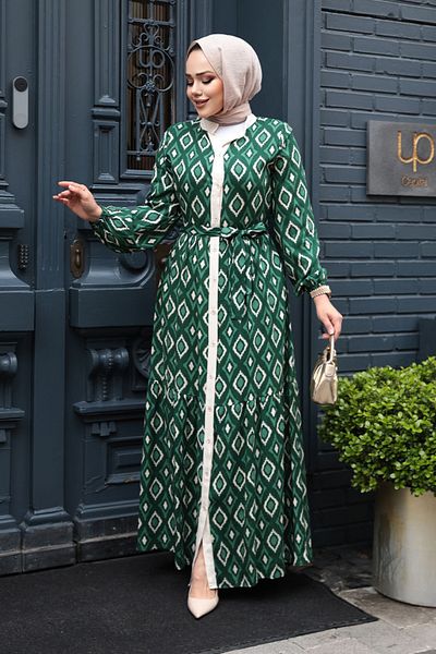 N.S NEVA STYLE Πράσινο Φόρεμα Hijab με σχέδιο 23924Y