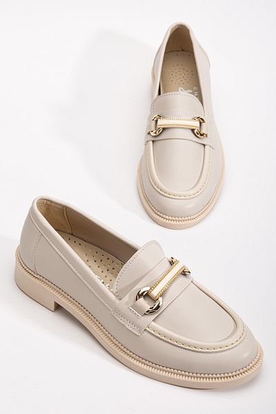 Entella Store Women's Loafer Belt Buckle Beige Casual Shoes
