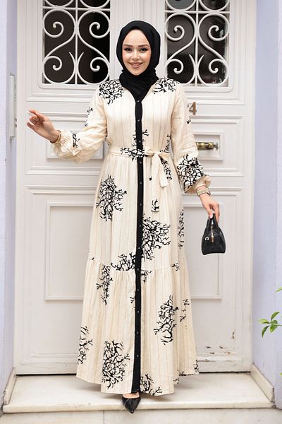 N.S NEVA STYLE Patterned Black Hijab Dress 23925S