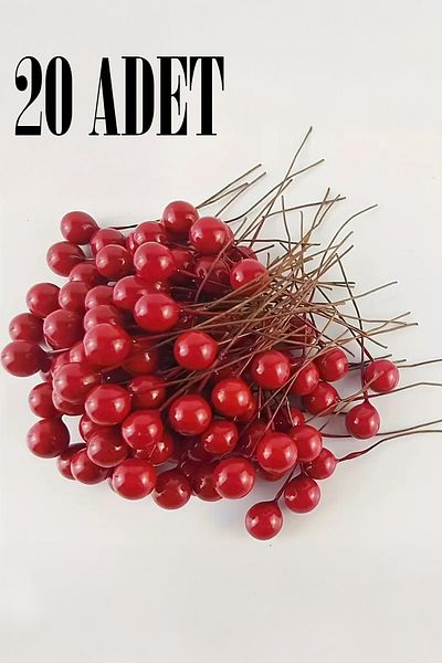 TEMMUZ HOME 20Pcs Mini Realistic Pearl Fruit Flower Pot Ornament Mini Pearl With Tying Wire Red