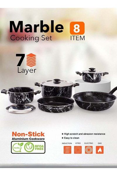 GRANDİ Grandi 8 Piece Cookware Set - Aluminum Pots And Pans 18-22-26 26 22 Cm