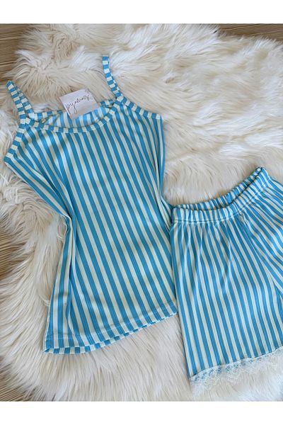 Pijamacs Set pijama Pegasus cu pantaloni scurți cu dungi albastre