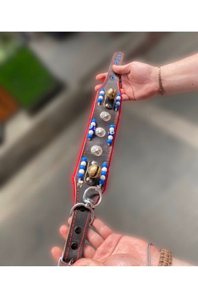 Sürmeli Tasma Genuine 1St Class Leather Puppy Kangal Collar 60 cm with 2 Bells