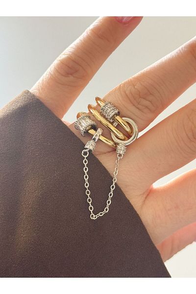 CHARMLUCKY 3-Piece Ring with Steel Ring Chain