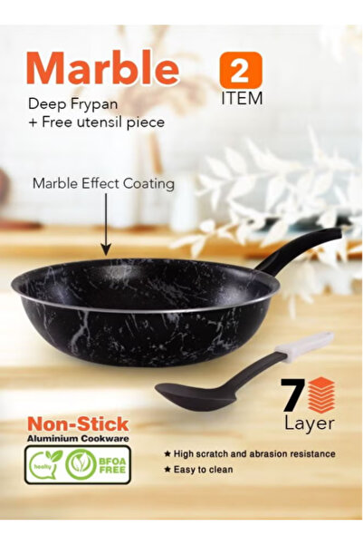 GRANDİ مقلاة جراندي ووك - مقلاة ماربل بلس - سطح غير لاصق - خالية من حمض بيرفلورو الأوكتانويك - أسود - 28 سم
