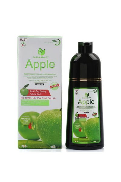 SAADA BAUTY Apple Black Natural Ammonia-Free Hair Dye Shampoo with Green Apple Extract 400ml