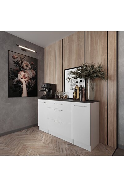 Tdesigno Jive Mutfak 2 Kapaklı-3 Çekmeceli Alt Modül -140 cm - Çok Amaçlı Dolap -Beyaz-Tezgah Dahil