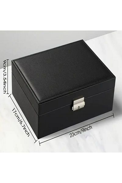 manoir store Vintage Style Double Layer Faux Leather Jewelry Box Multi Compartments Dustproof with Keys with Lock