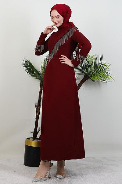 GİYZAMİLA Asymmetrical Chain Detail Dress Burgundy
