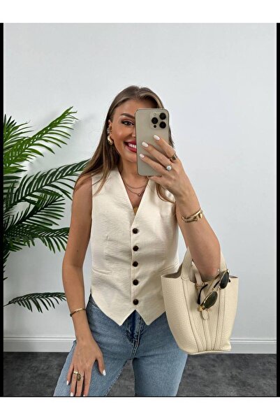 Askı Nişantaşı Kadın düğmeli ayrobin astarlı yelek