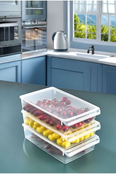 ASlife Home 3 Pieces of Covered Cabinet Refrigerator Organizer 4 Liters