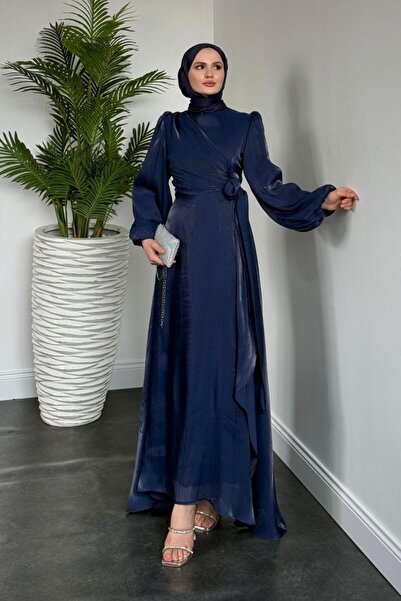 MERVEN AKYÜZ Celia Yandan Bağlamalı Janjan Abiye Lacivert