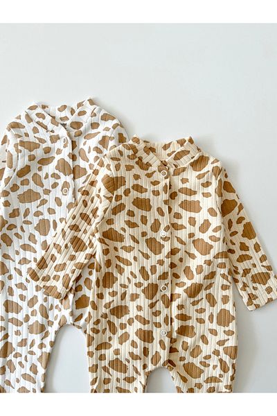 COOLMINIES Baby Girl 2-Piece Leopard Patterned Jumpsuit Set, Newborn Baby Jumpsuit 100% Cotton Fabric
