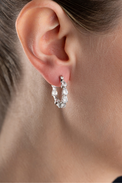 Silvano Jewelry 925 Ayar Gümüş Taşlı Halka Taşlı Küpe