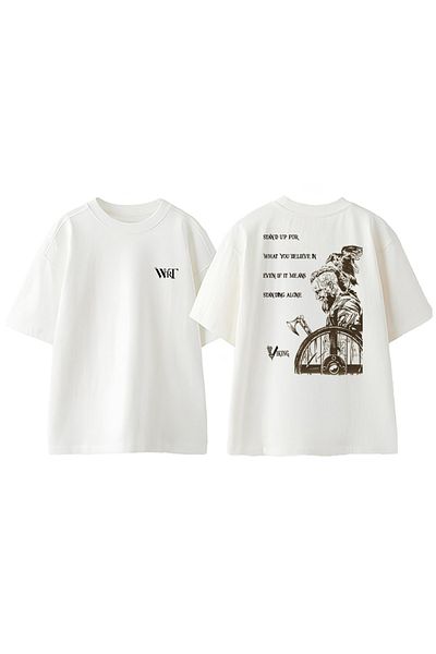 THEWERT Viking Stand up for Design Back Printed Cotton White Oversize T-Shirt