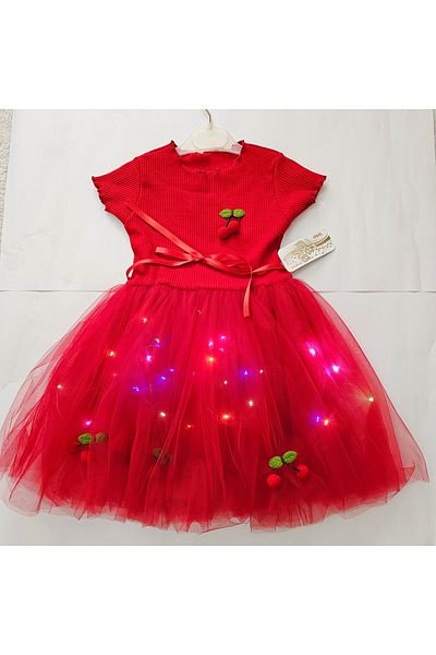 Beryka Led Lighted Cherry Patterned Girl's Tutu Dress – Princess Model, Lined