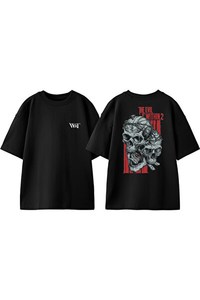 THEWERT Tricou supradimensionat negru din bumbac cu imprimeu pe spate The Evil Within 2