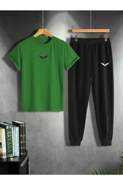 Modern Moda Beige T-shirt Black Sweatpants Jogger- Printed Bottom Top Tracksuit Set Oversize Crew Neck