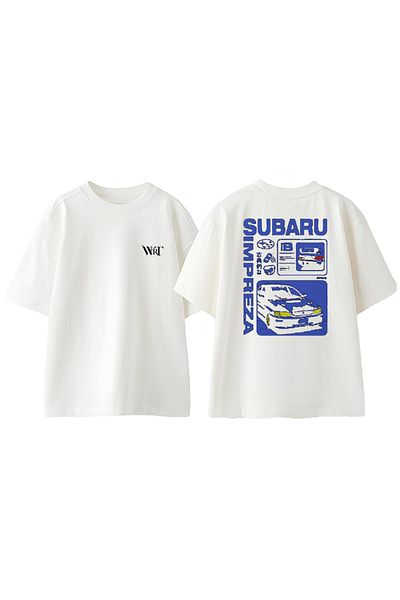 THEWERT Tricou supradimensionat alb din bumbac cu imprimeu pe spate Subaru Impreza Brutalist Design