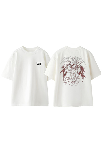 THEWERT Tricou supradimensionat alb din bumbac cu imprimeu pe spate The Dark ...