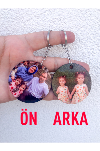 Personalized 2 Pcs Round Photo Keychain Double Sided Wooden Keychain