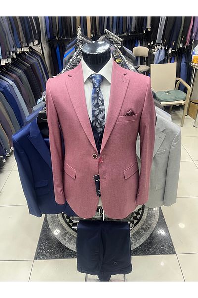 MASSARO Combined Slimfit Vest Suit (Jacket Plain or Checked. Pant Vest Straight)