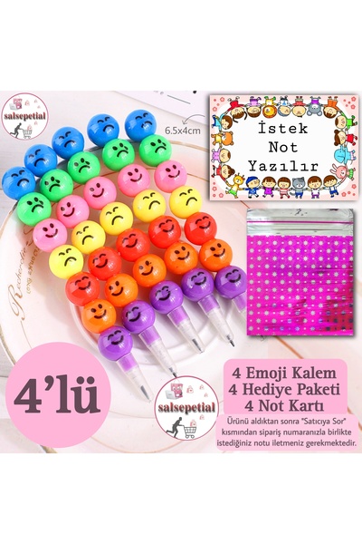 Salsepetial 4'lü Emoji Yumurtlayan Kurşun Kalem Hediyelik Hediye Paketli Özel...