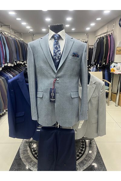 MASSARO Combined Slimfit Vest Suit (Jacket Plain or Checked. Pant Vest Straight)
